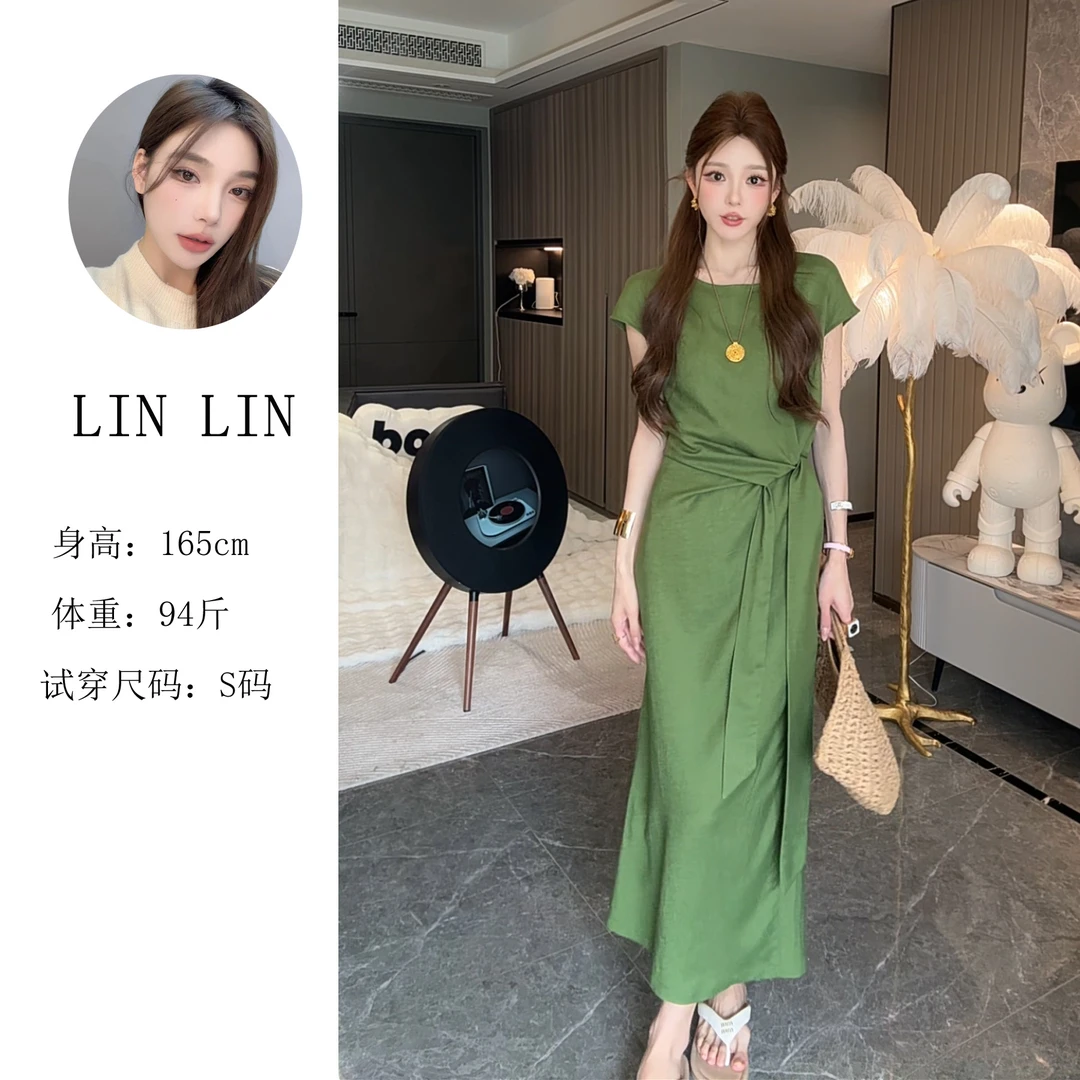【琳琳】2025夏季新款设计感轻熟风连衣裙束腰显瘦气质裙子2812