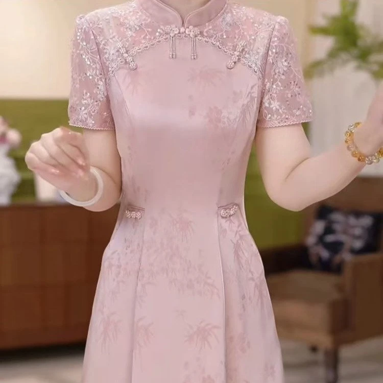 连衣裙显瘦蕾丝礼服夏季气质裙子长裙后妈裙中老年女装妈妈装