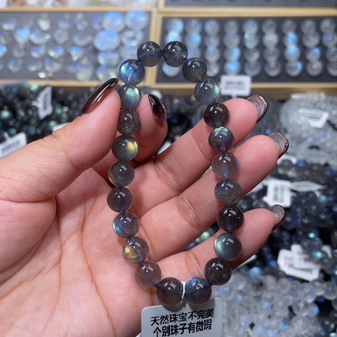 拉长石手链未镶嵌夕**霞黑体灰月光手链8.8mm+