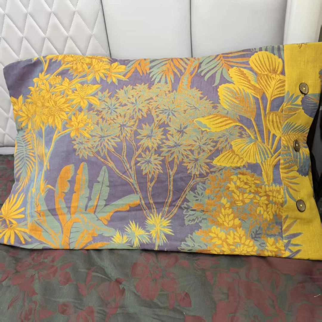 枕套 雨林 纯棉双层纱 椰壳扣 枕套一对装