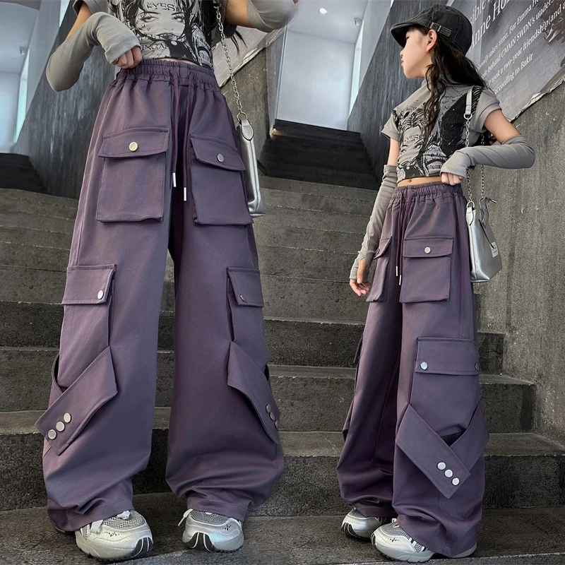 女童美式工装裤春秋2025新款儿童阔腿长裤女大童秋季潮酷宽松裤子