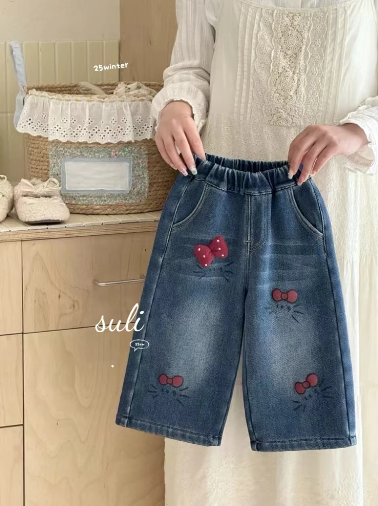 女童蓝色卡通加绒牛仔裤（BCD-8502-冬A）汉服