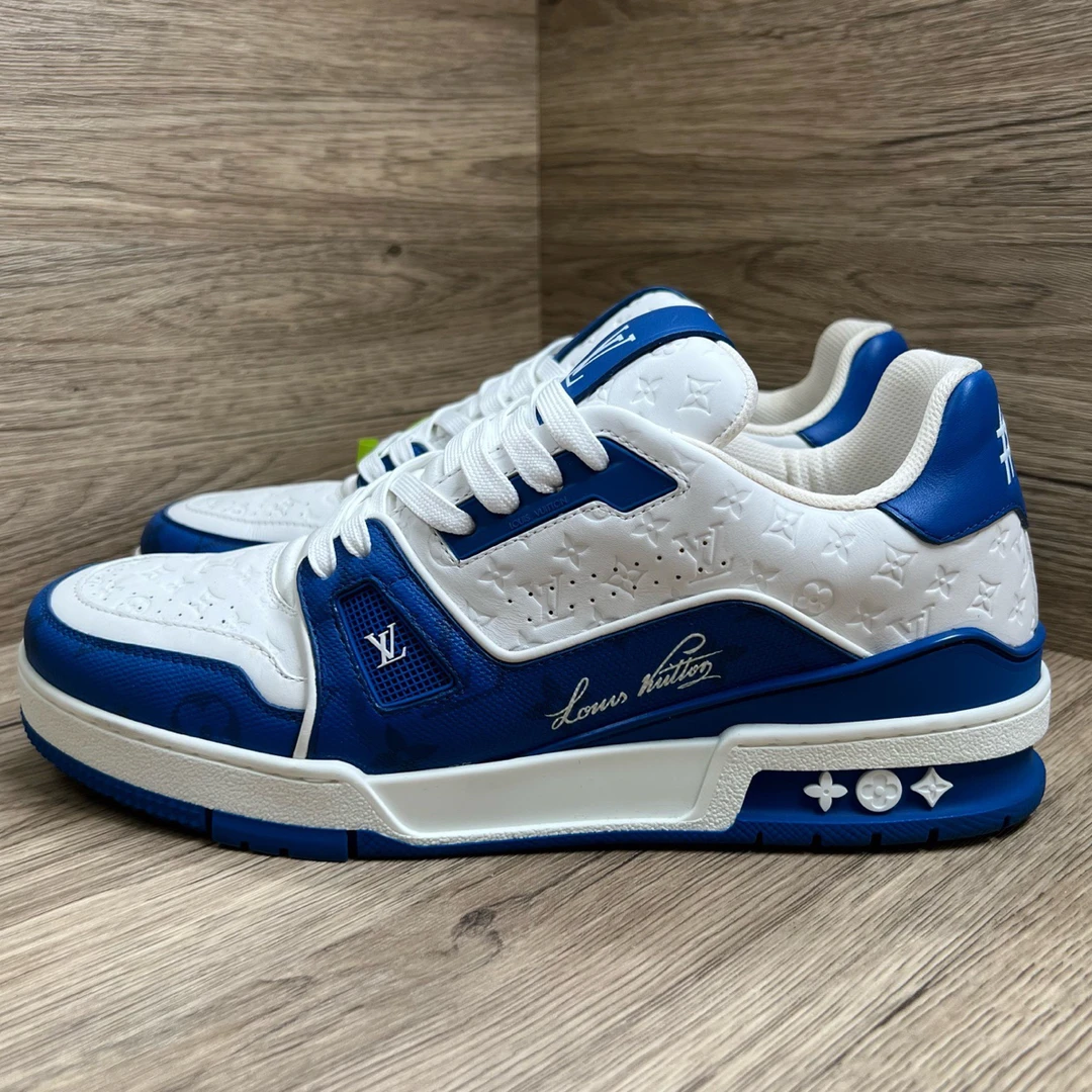 99新 LouisVuitton/路易威登 Trainer 白蓝压纹板鞋 41.5码