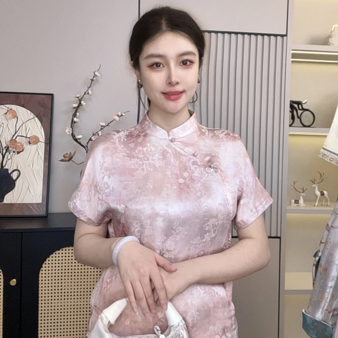 【花影短袖】中式红云纱古法手工织造外套  YC6232