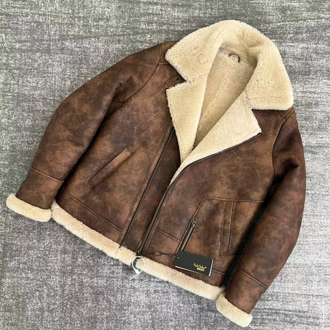 断码22-19云雾深棕无涂土耳其原生态皮毛一体男士外套冬季