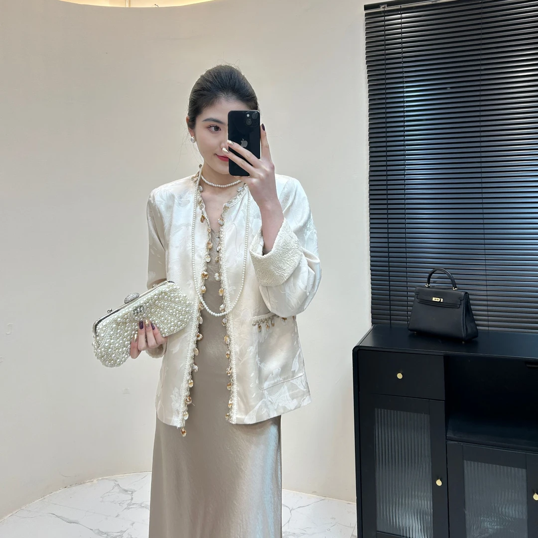 大宝姐【锦书云裳】春季新中式单排扣桃心领口袋时尚百搭设计师外套