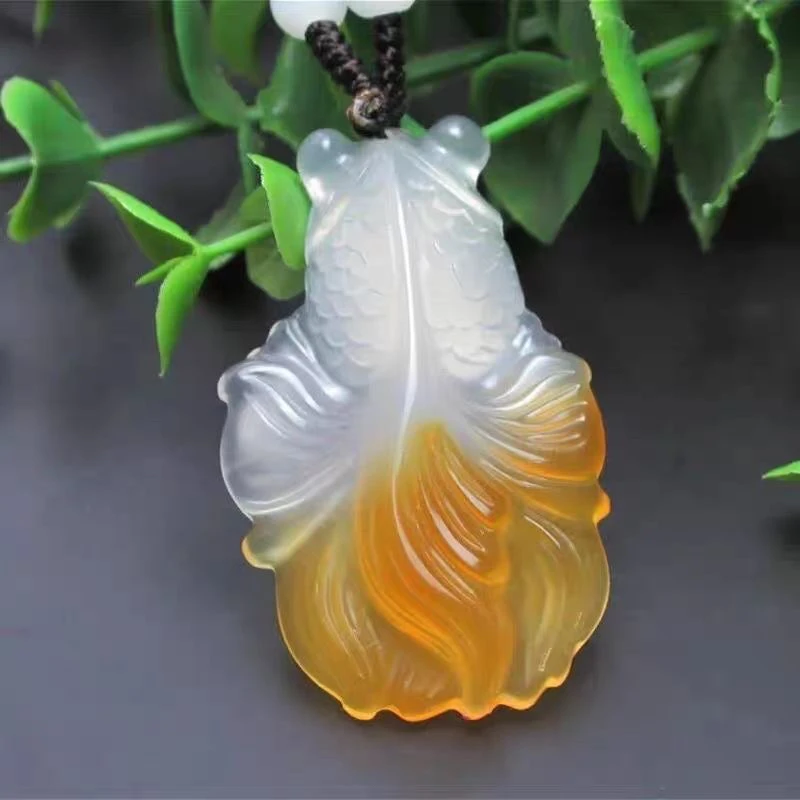 转运项链冰种俏色金鱼玉髓吊坠男女款玛瑙玉石饰品挂件玉佩