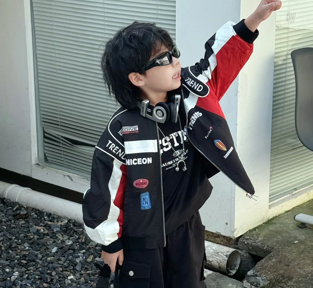 keykey男童潮酷炸街机车风外套秋款潮牌童装秋装儿童洋气帅气痞帅