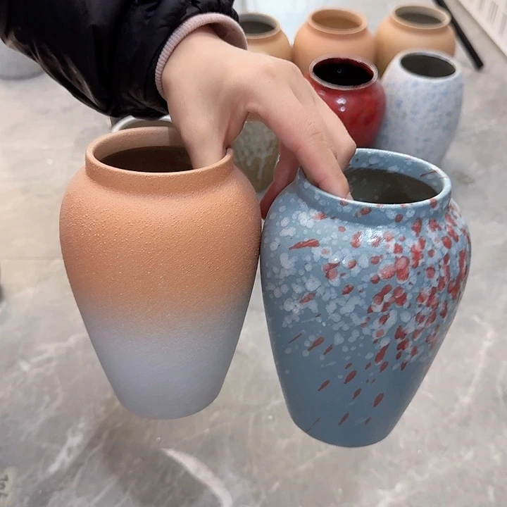 瓶橘色➕粉点点陶瓷高16厘米微瑕