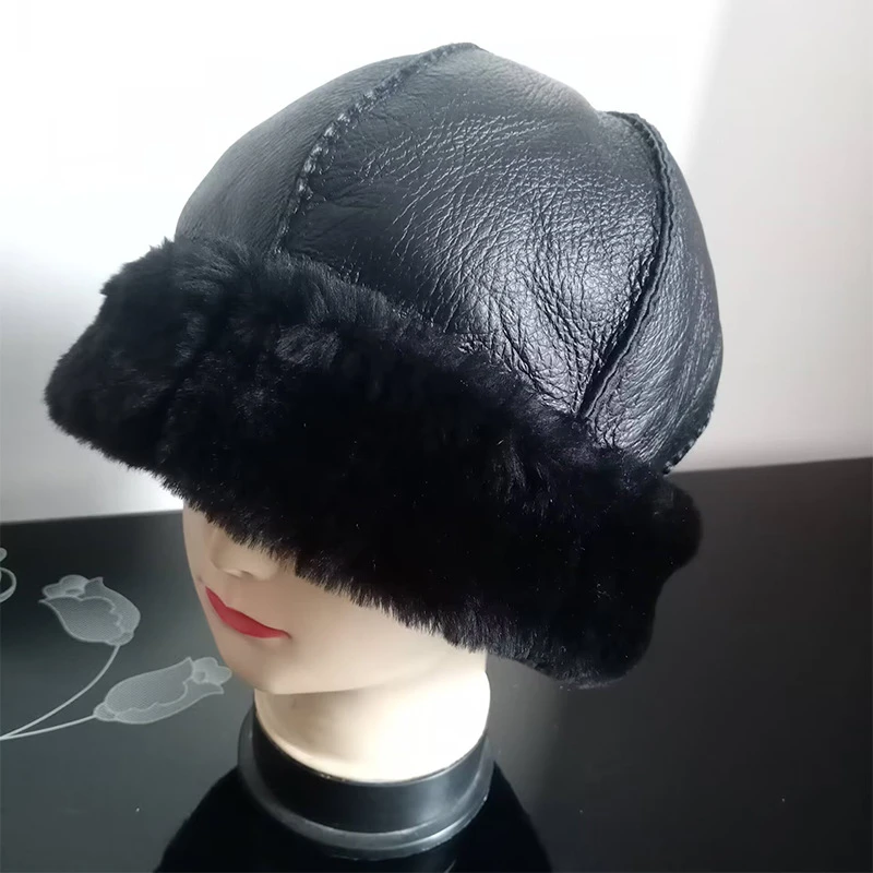 羊皮毛一体帽子男士真皮羊皮羊毛秋冬季防风雷锋帽女护耳冬天儿童