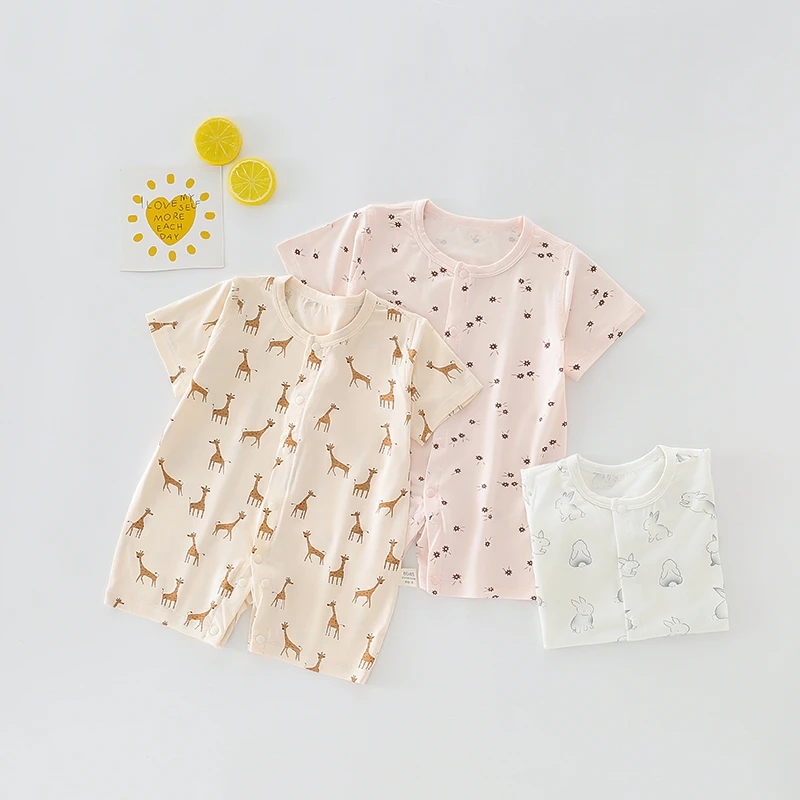 冰多啦婴幼儿连身衣宝宝短爬哈衣开档夏季薄款无骨欣