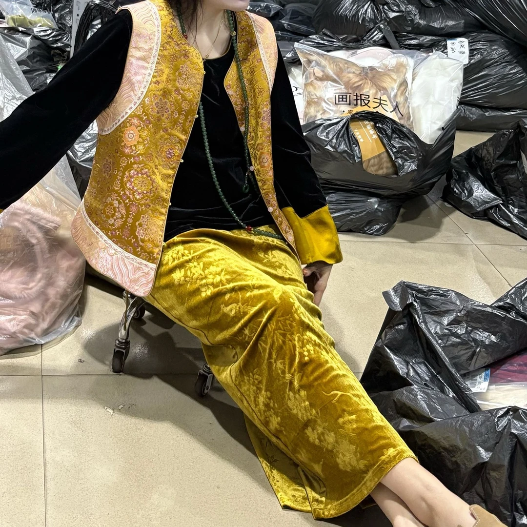 LHMknk1画报夫人原创自制高腰重工丝绒半身裙裙子后开叉