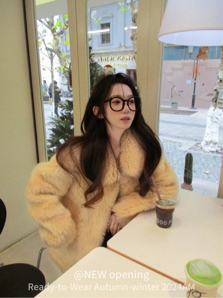 【一眼万年】100%绵羊毛韩女托卡气质减龄氛围感翻领羊剪毛外套8815