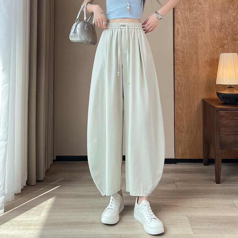 花苞裤女夏2025新款小个子高腰显瘦灯笼裤宽松休闲阔腿裤百搭薄款