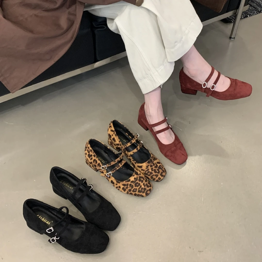 内增高绒面浅口单鞋女2024春秋新款法式复古仙女芭蕾晚风玛丽珍鞋