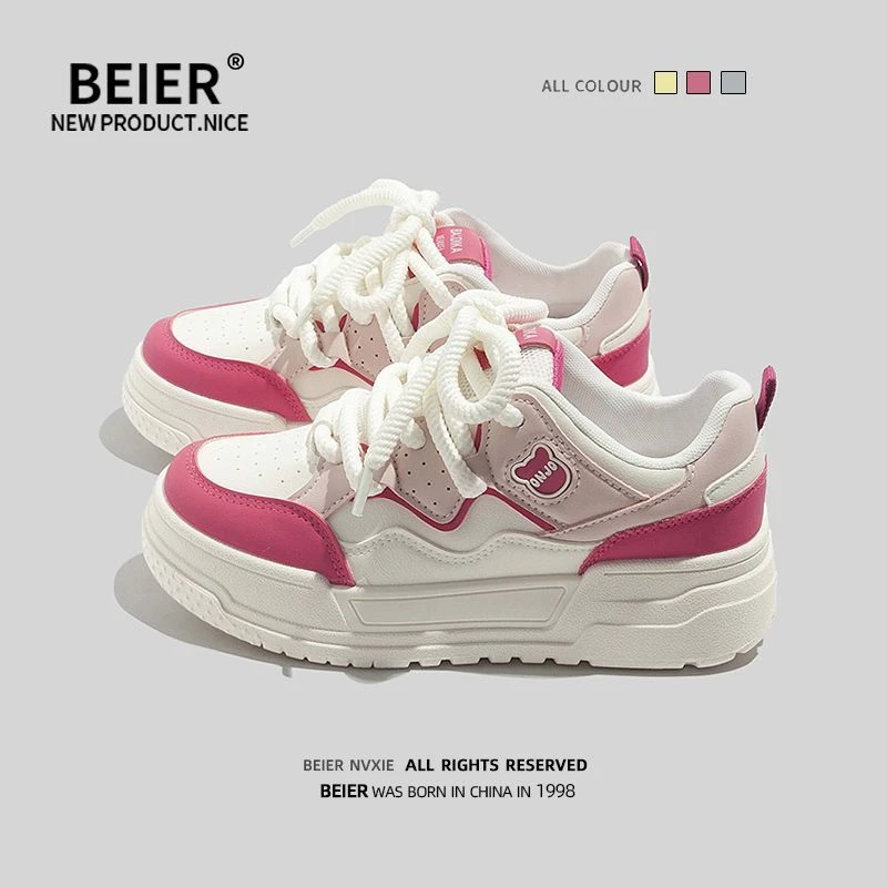 BEIER休闲小白鞋女2025春季百搭多巴胺校园风学生ins厚底女鞋2888