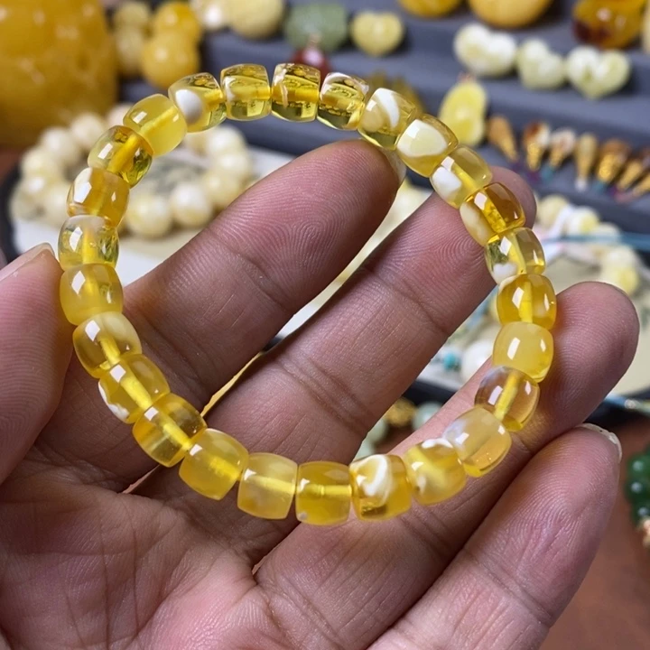 误***花琥珀未镶嵌手链原矿蜜蜡假一赔三