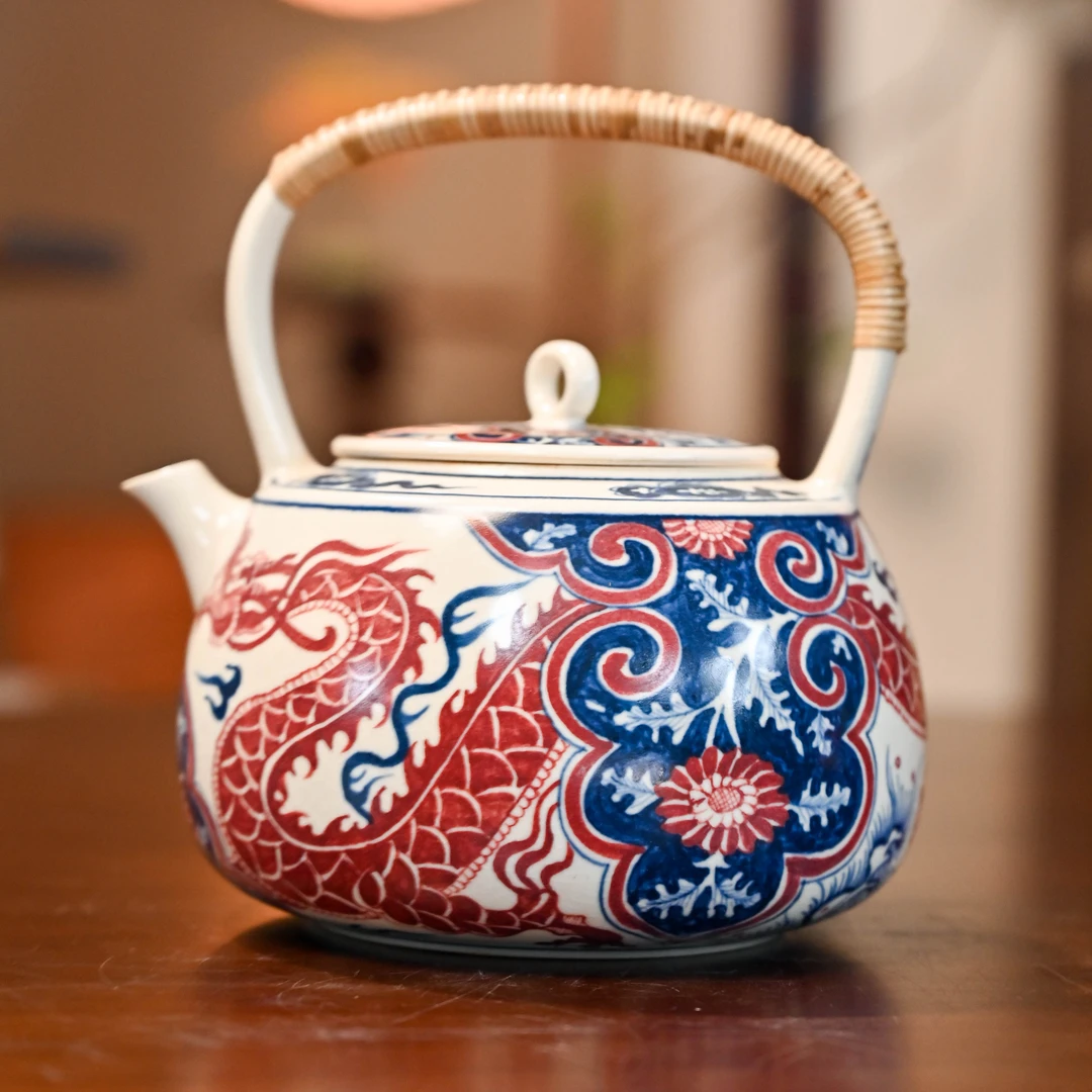 【见珊】青花釉里红 穿花龙纹（QH-039）