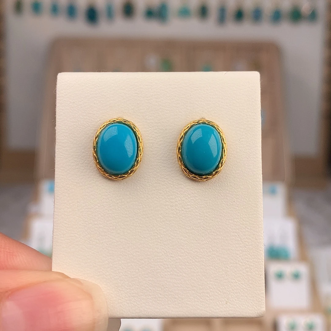 绿松石银S925镶嵌耳饰