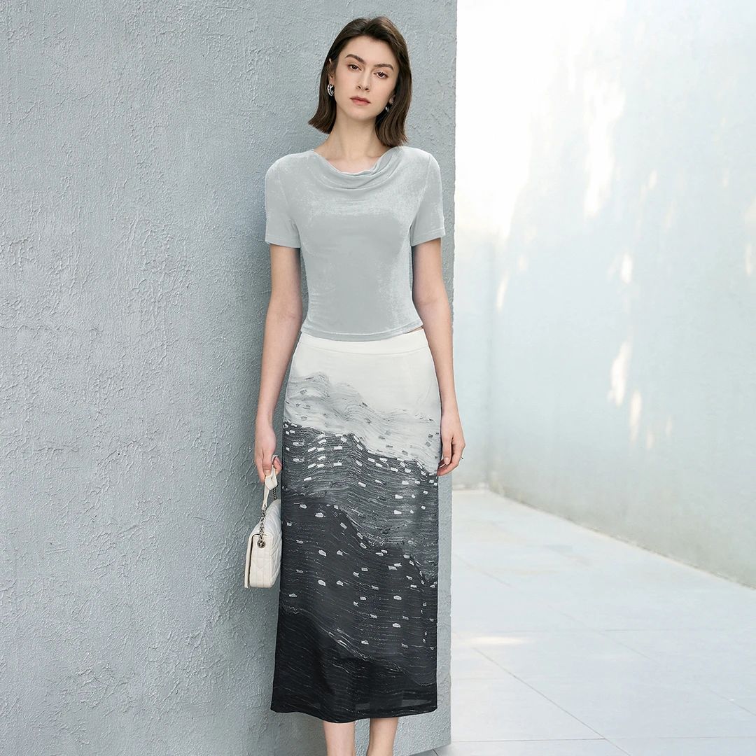 颜域气质堆堆领短袖针织衫2025新款夏装高级感紧身显瘦50P250542