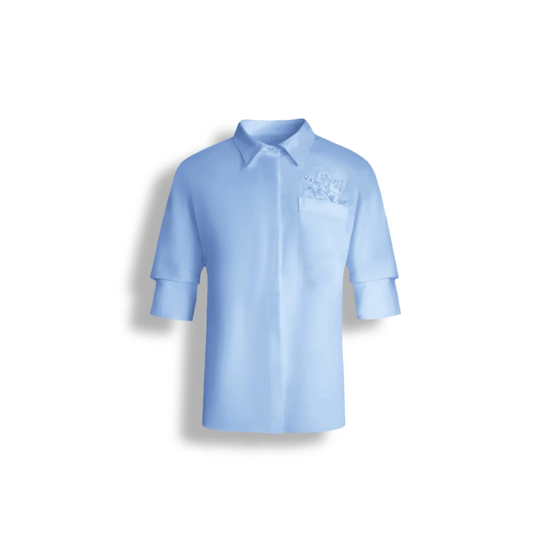 25ss新款纯色设计感气质衬衫刺绣上衣（25091-768-473）