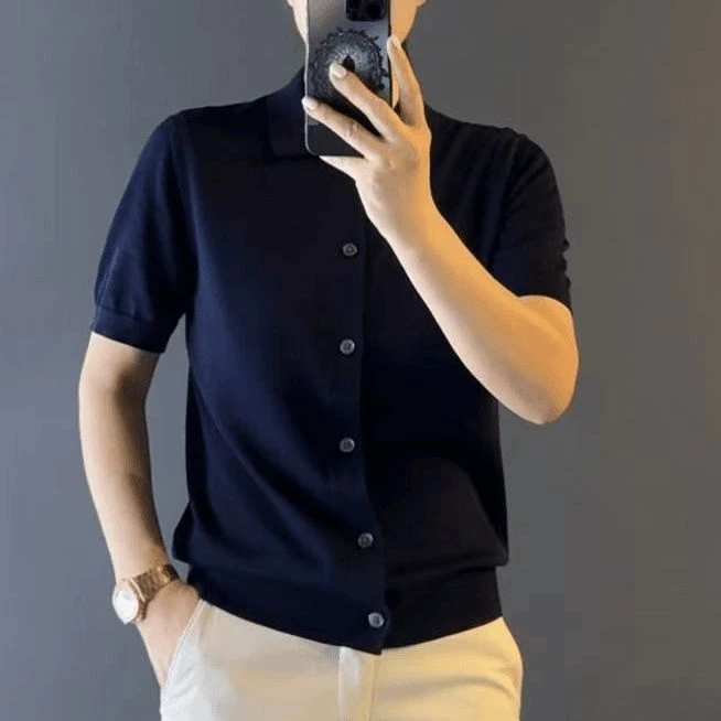 翻领莱赛尔混纺【天丝】短袖针织衫男士轻奢商务休闲Polo衫秋季新款