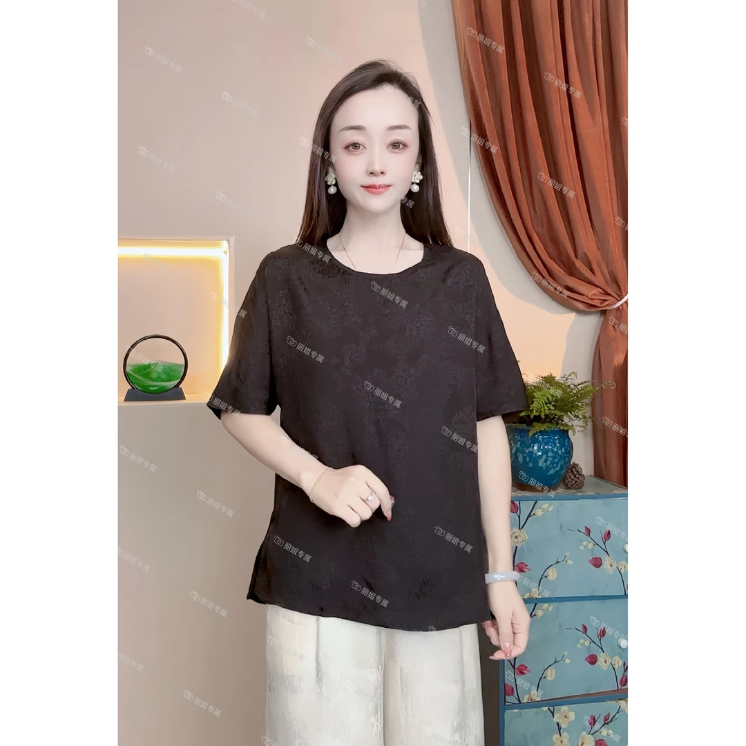 2025新款高端优雅一百香云沙短袖双面双穿上衣小衫15552