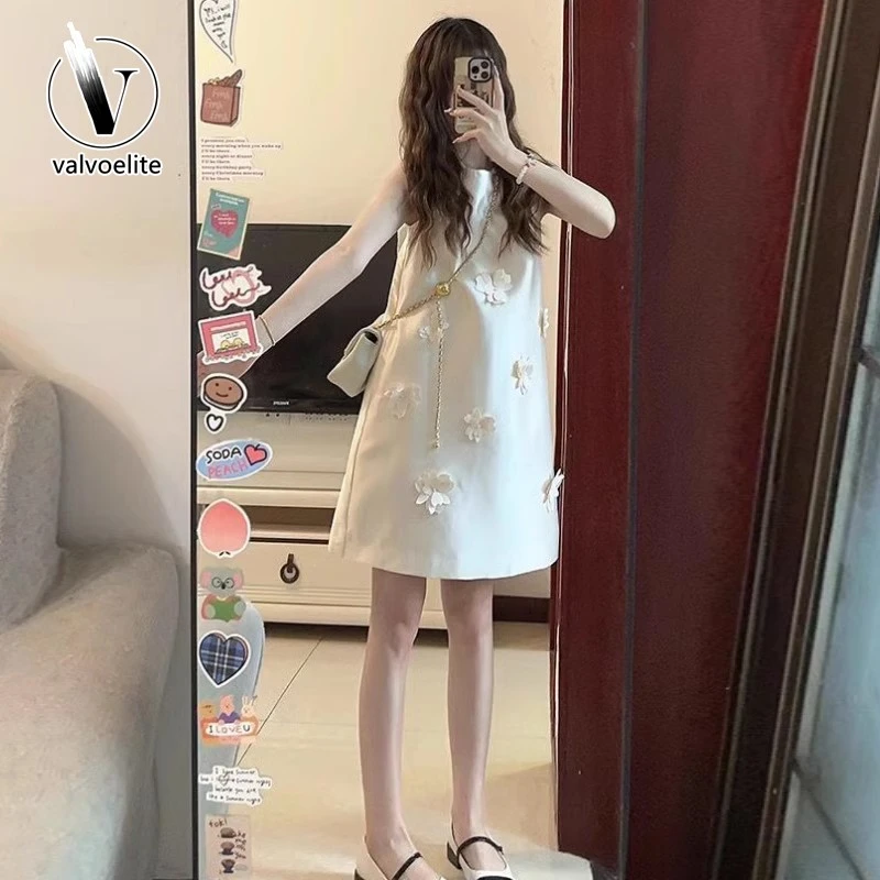VALVOELITE法式白色无袖吊带背心连衣裙女夏季高级感超生日小礼裙
