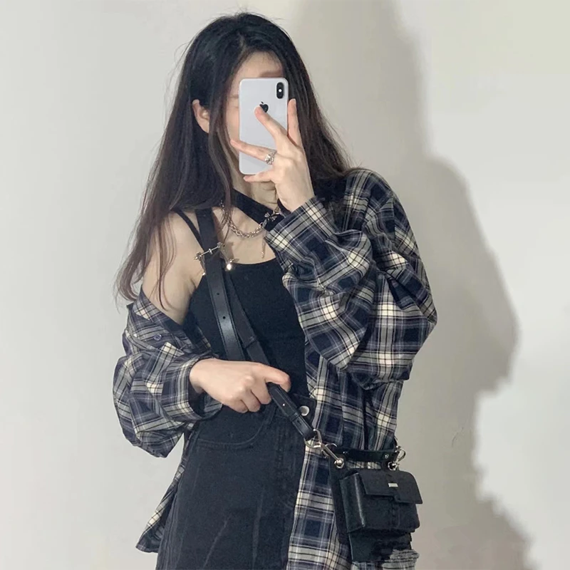 格子衬衫女秋季新款春秋装衬衣外套法式长袖上衣设计感小众网红