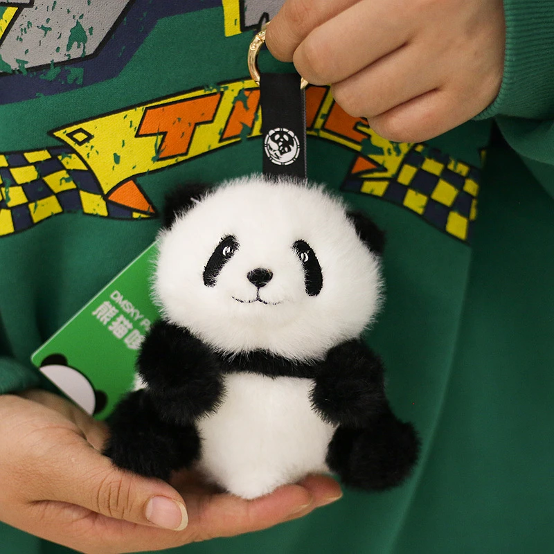 正版仿水貂毛熊猫花花布条小挂件毛绒玩具公仔成都基地同款质量好