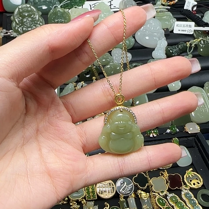 颈饰银S925镶嵌和田玉送链子送绳