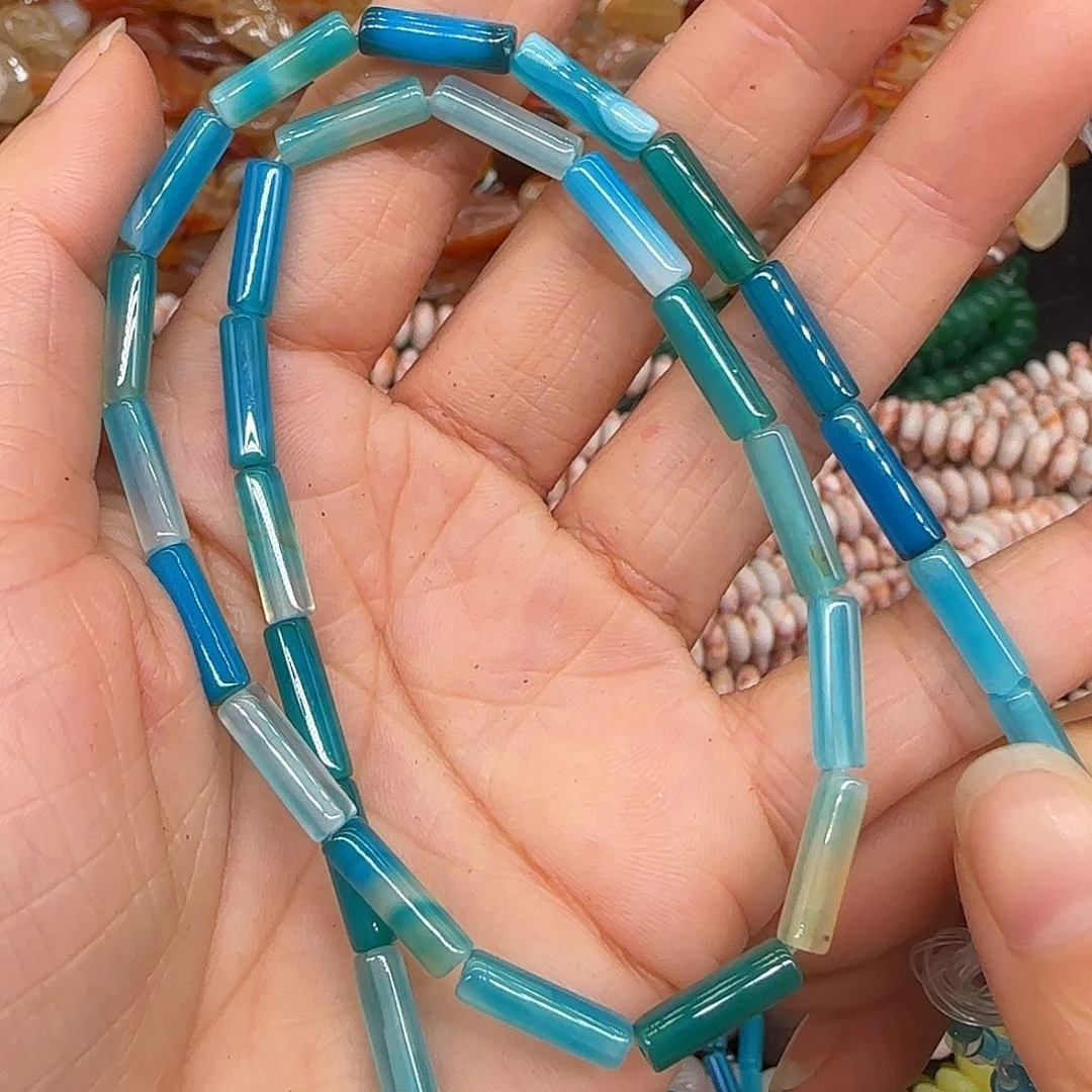 玛瑙/玉髓合金珠宝半成品蓝玛瑙3-12mm一条