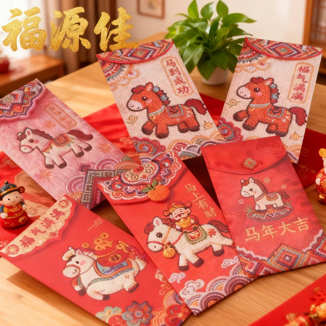 新款刺绣马年立体图案卡通可爱压岁红包利是封