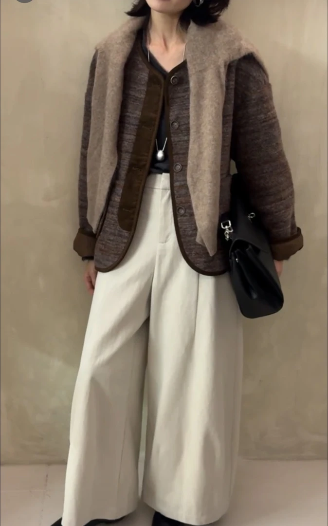 2030羊毛呢外套女2025秋冬季复古风高级感宽松百搭圆领保暖上衣潮