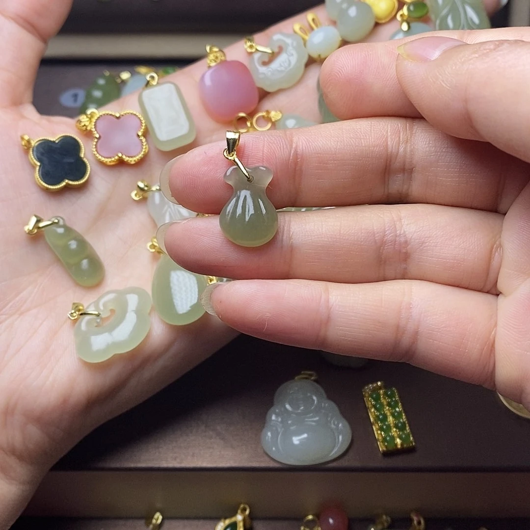 和田玉颈饰银S925镶嵌