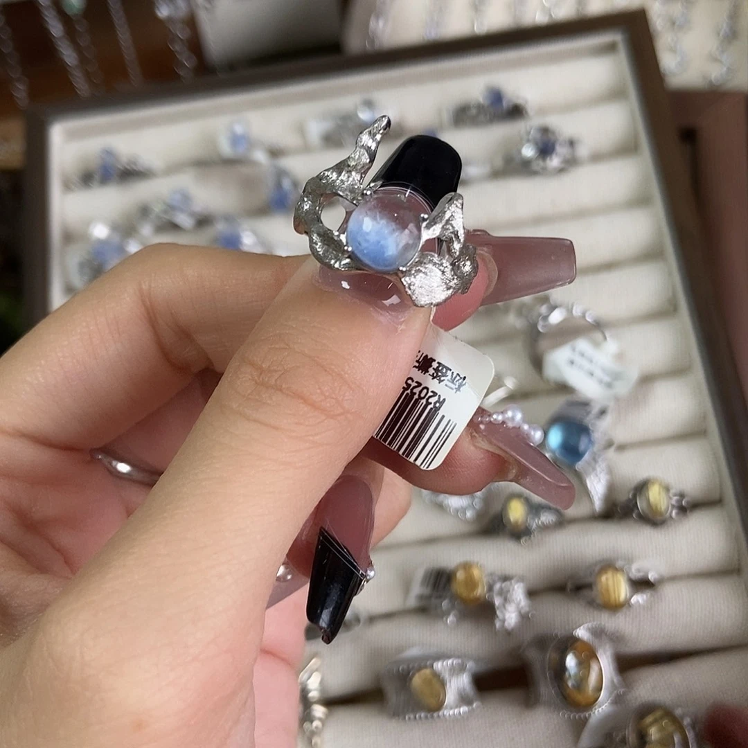 一****银S925镶嵌戒指烟晶蓝线