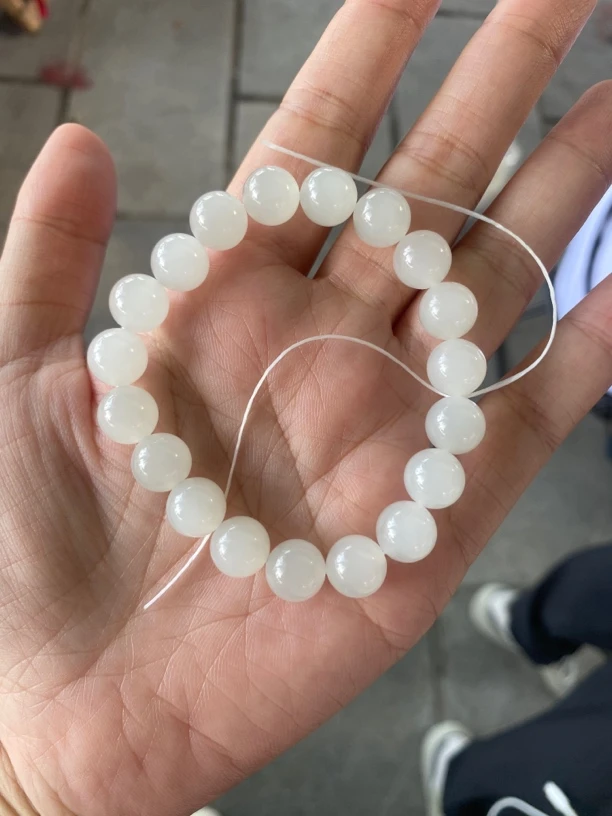 和田玉青海料白玉10mm冰底老料气质百搭