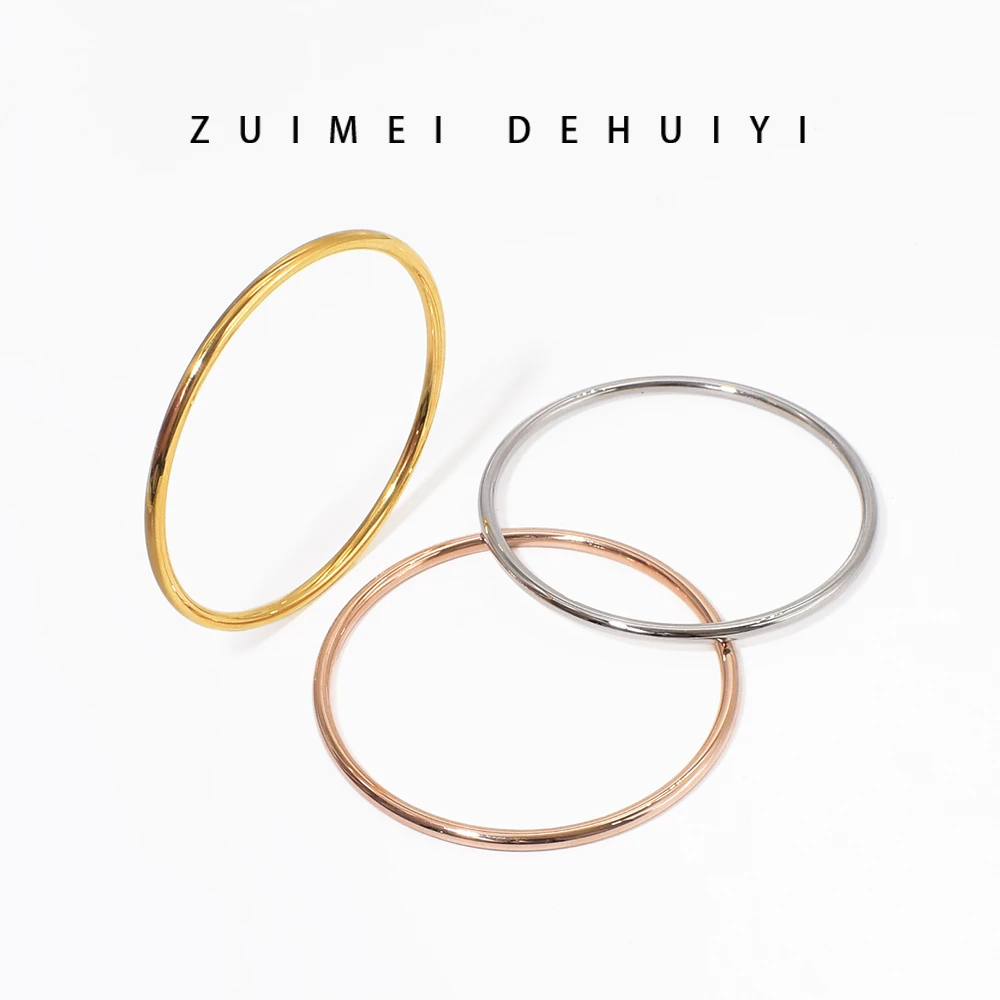 钛钢手镯 细款光面素圈手镯女简约金色实心手环百搭叠戴手饰品