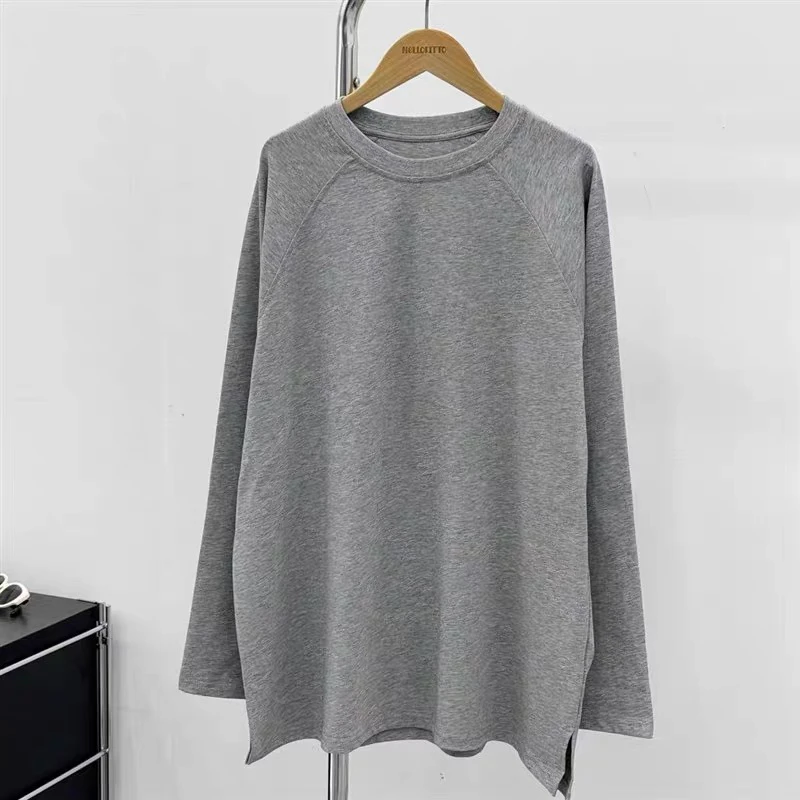 2025春夏新款宽松中长款打底衫女韩版圆领长袖遮屁股T恤