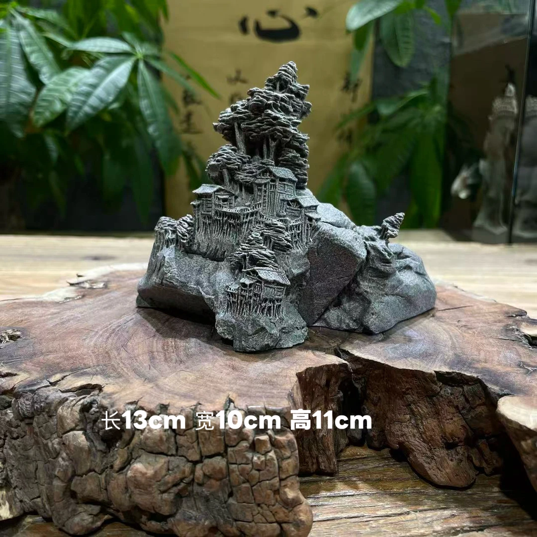 创意款 青砂石造景小号假山含小树林小桥适用于院子鱼缸茶桌桌面