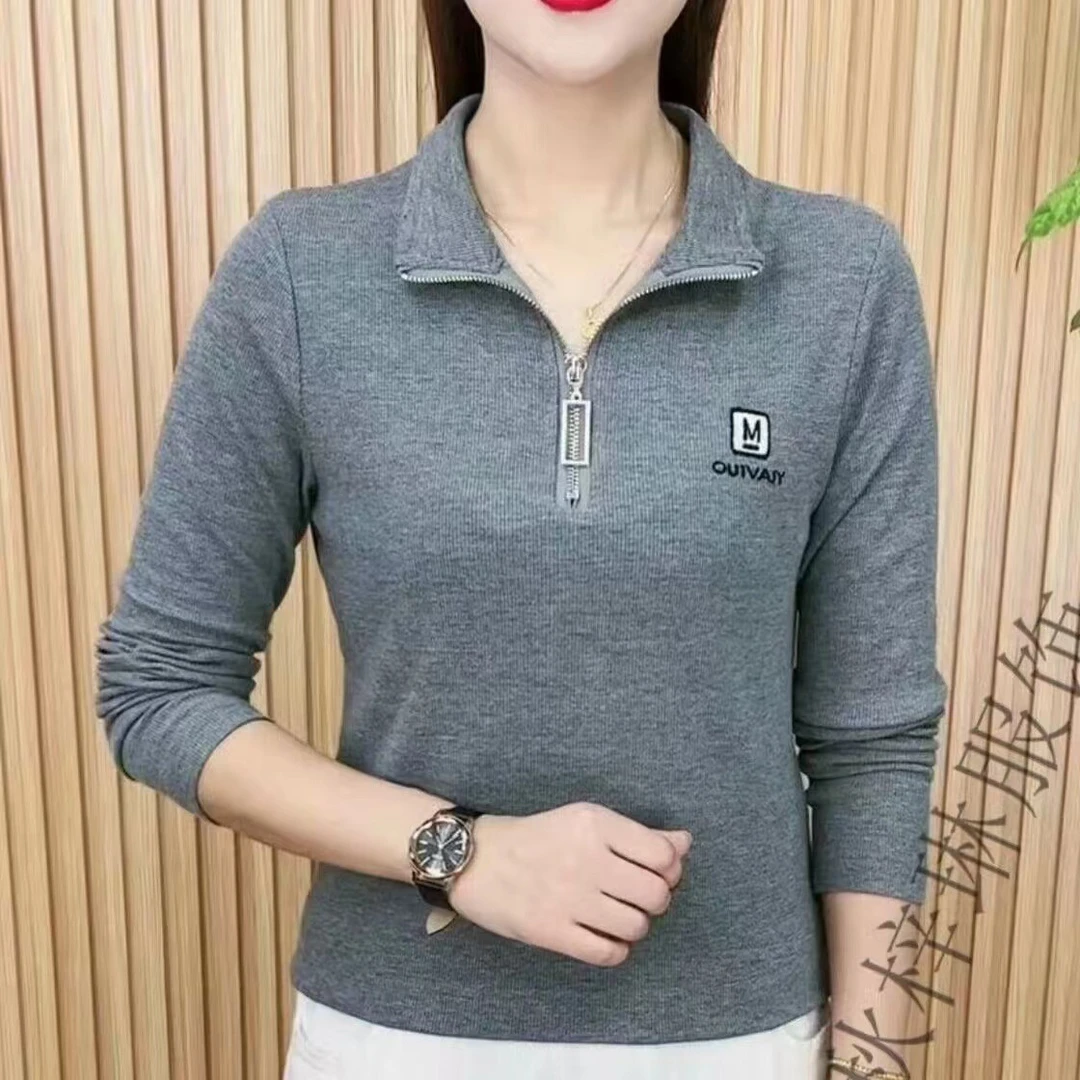 女装春秋新款休闲女士长袖套头拉链立领遮肉时尚减龄百搭薄款上衣