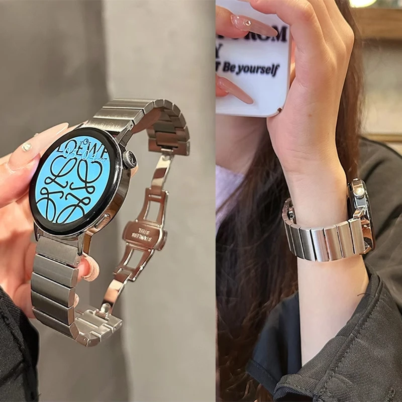 适用华为手表GT Cyber一体表壳表带不锈钢带一珠三珠金属男女高级