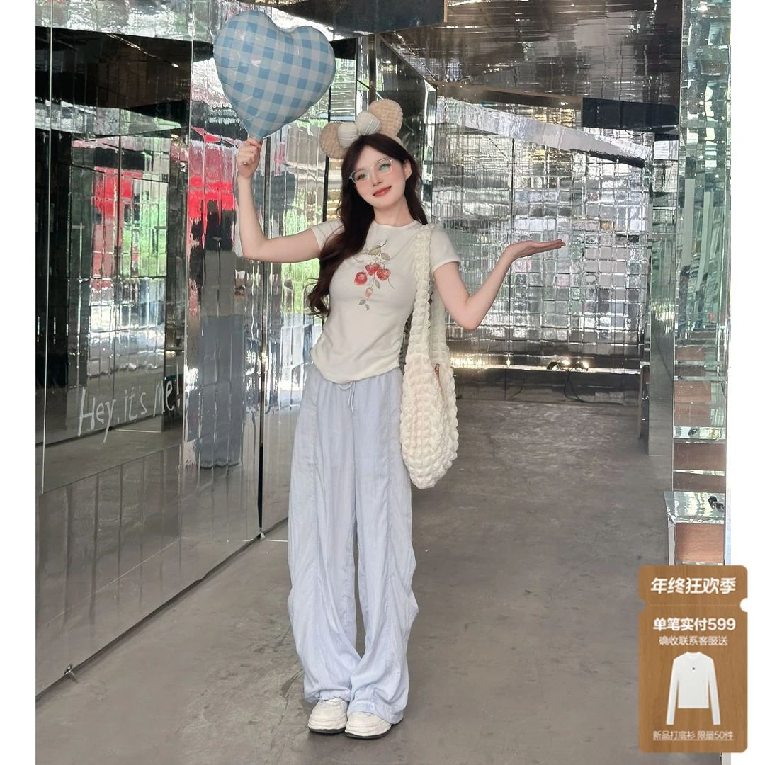 【商场同款】乐町修身印花白色短袖早秋新款遮肉半袖T恤C1CNF3143