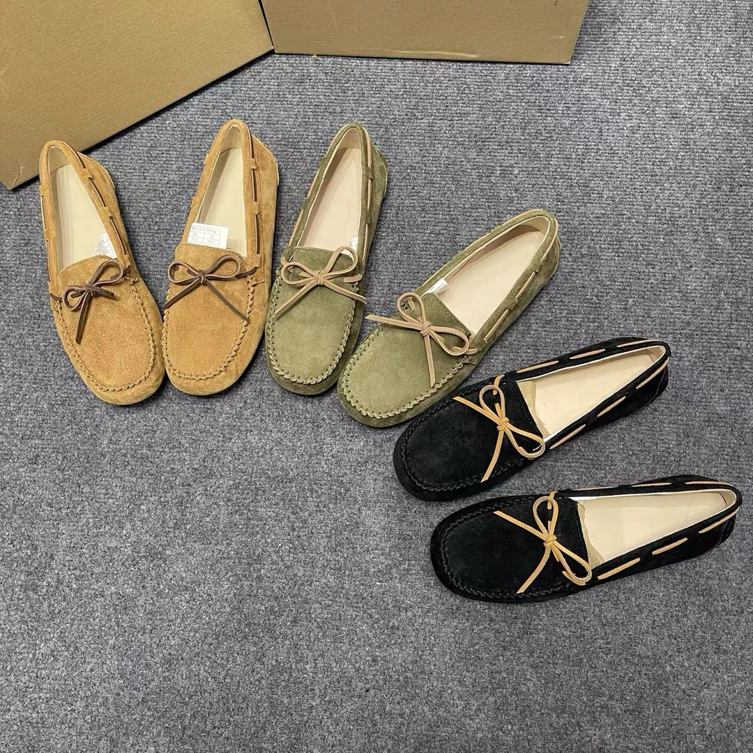 【豆豆鞋】真皮2025新款蝴蝶结轻奢平底豆豆鞋一脚蹬懒人鞋