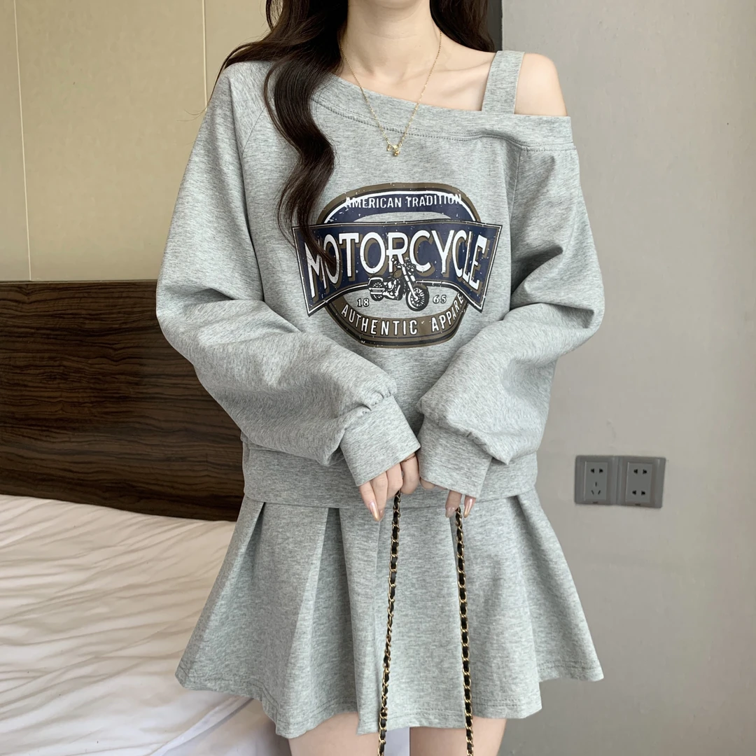 大码时尚休闲穿搭套装裙女早秋季2025新款胖mm遮肉显瘦卫衣两件套