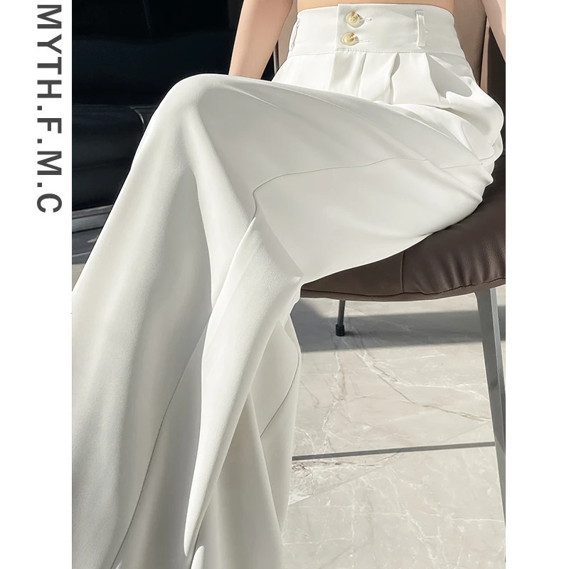 白色高级感西装裤子女夏季薄款2025新款高腰宽松直筒阔腿裤垂坠感