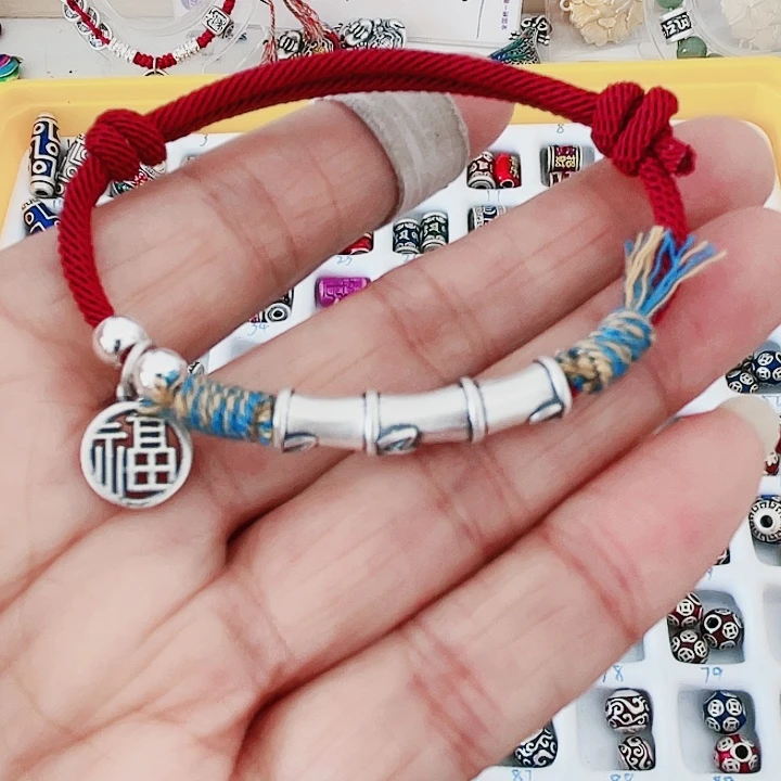 珐琅吊坠足银竹节