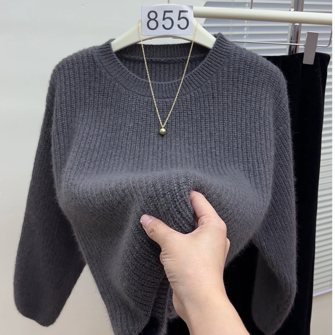 【优雅】韩版早秋款带亮丝落肩款慵懒风百搭女士全羊毛衫-xin