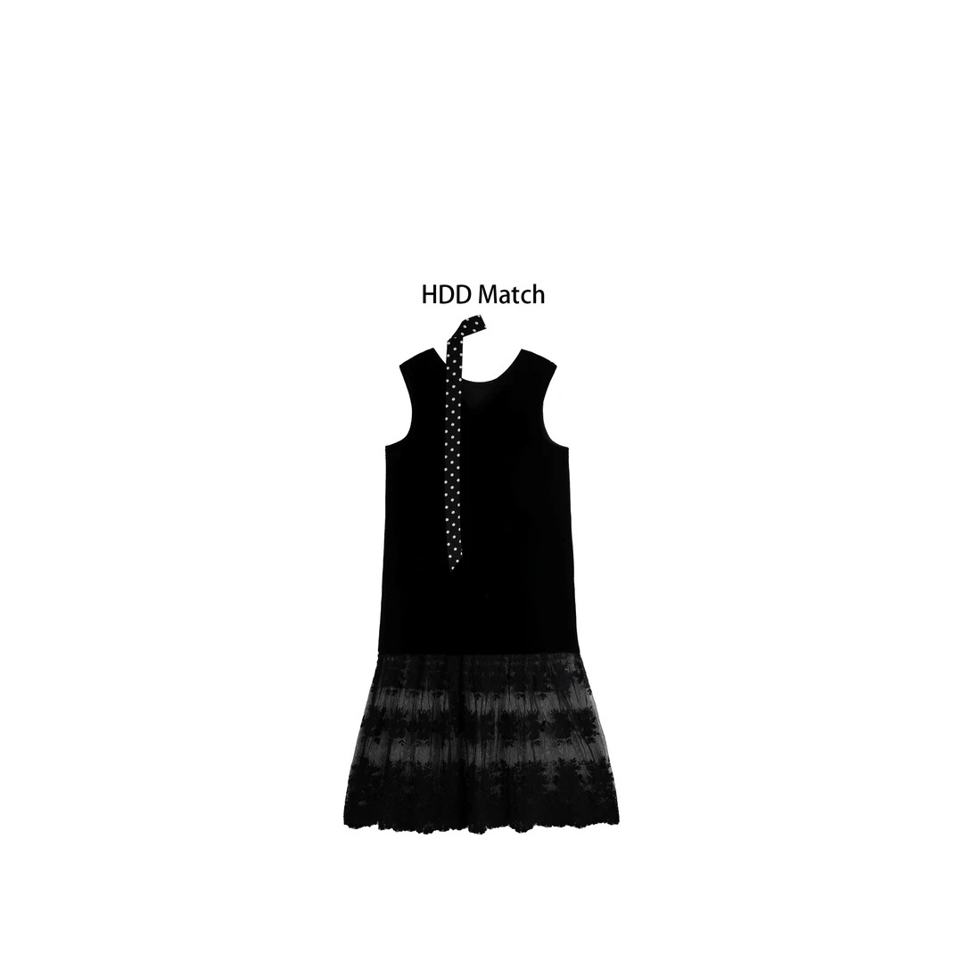 HDD Clothing "法式优雅"春夏女款拼接丝绒法式连衣裙 Y7528