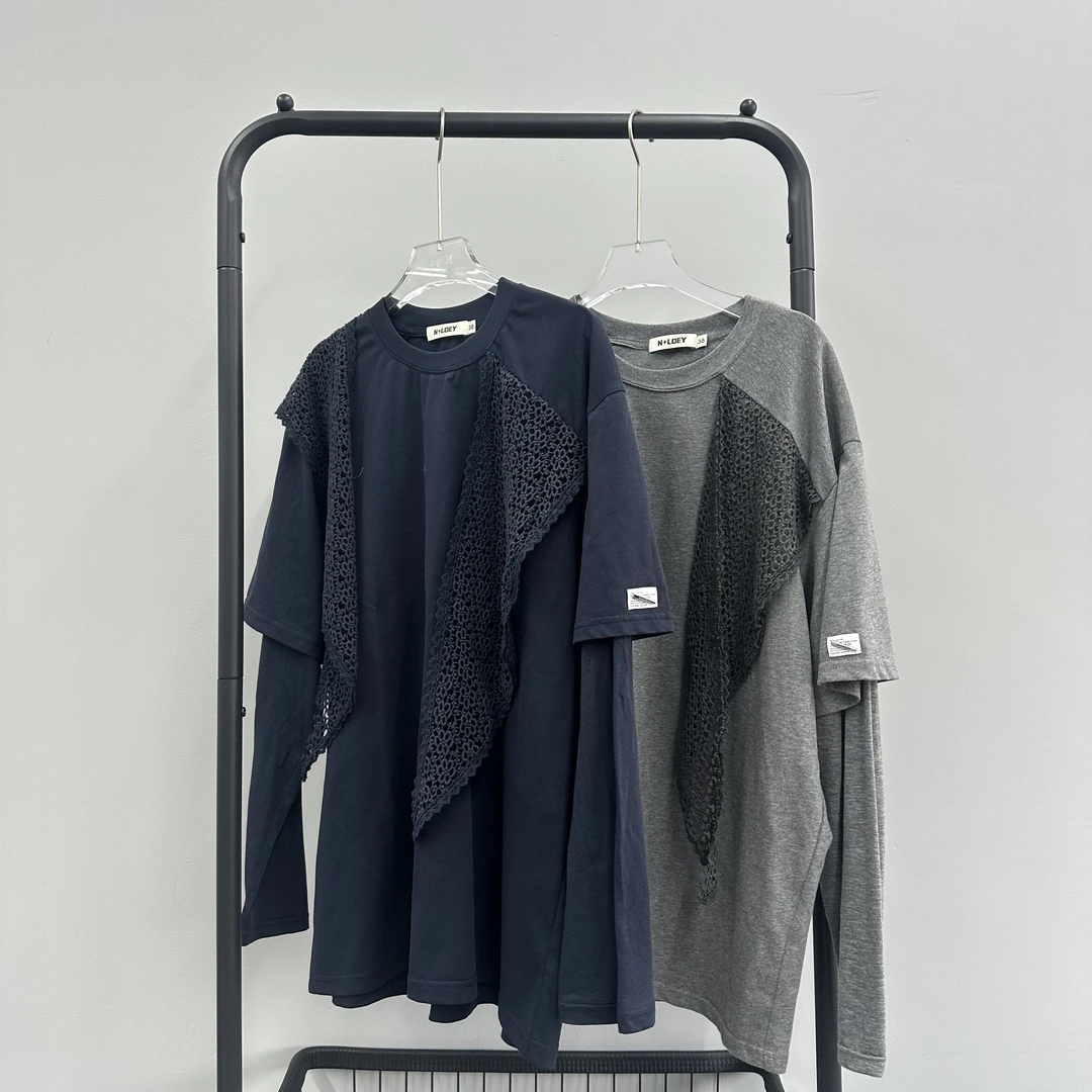 小众设计时尚百搭轻奢气场强大2025春季新款毛针织拼接T恤3162